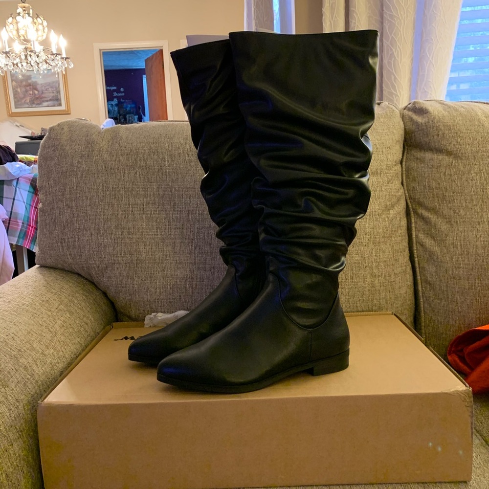 Black leather like boots (wide width)